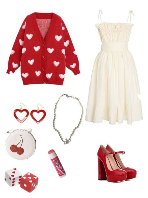 Red Heart Outfit Aesthetic, Red Dress Aesthetic Outfit, Lovecore Aesthetic Clothes, Romantic Coquette Outfits, Romantic Core Aesthetic Outfit, Red Coquette Fashion, Heart Aesthetic Clothes, Valentines Day Outfits For Teens Schools, Coquette Outfit Americana