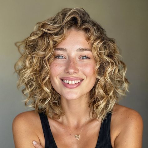 Medium To Short Curly Haircuts, Ash Blonde Balayage Curly Hair Natural, Natural Curly Hair Blonde Highlights, Short Curly Hair No Layers, Short Curly Bob Blonde, Short Curly Hair Blonde Balayage, 2b Haircuts Medium, Brunette To Blonde Curly Hair, Medium Length Natural Curly Hairstyles