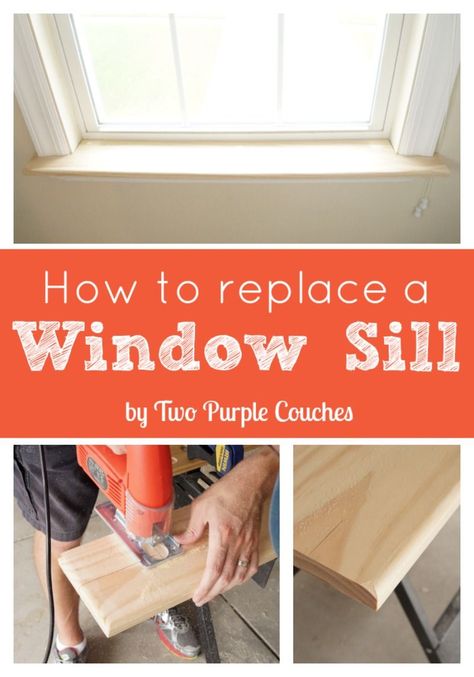 Step-by-step tutorial shows you how to replace a window sill for a custom look.  via www.twopurplecouches.com #diy #masterbedroommakeover #buildlikeagirl Bathroom Window Sill, Interior Window Sill, Purple Couch, Easy Home Improvement Projects, Kitchen Window Sill, Easy Home Improvement, Bathroom Window, Interior Windows, Diy Window