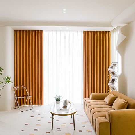 Modern Solid Color Curtains Blackout Curtain Drape For Living Room Brdroom One Panel Texture Aesthetic, Kids Room Curtains, Orange Curtains, Pinch Pleat Curtains, Window Types, Kids Curtains, Curtains For Living Room, Pleated Curtains, Room Darkening Curtains