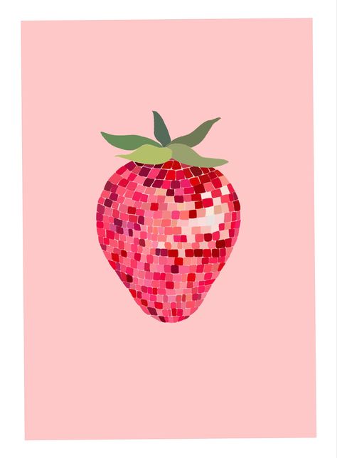 Strawberry Disco Ball, Pastel Danish, Printable Wall Collage, Summer Phone, Cute Graphics, Dorm Inspo, Phone Ideas, Playlist Covers, Preppy Wallpaper