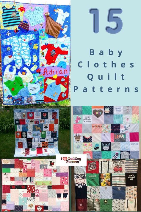 We gathered Baby Clothes Quilt Tutorials in different versions for every quilter to create. Click our link to learn more. 1000+ Free Quilt Patterns for Beginners & Experts. All Quilters can get inspired! Patchwork, Baby Clothes Quilt Diy, How To Make A Quilt Out Of Baby Clothes, Baby Onesie Quilt, Baby Clothes Keepsake Ideas, Baby Clothes Quilt Ideas, Quilt With Baby Clothes, Diy Baby Clothes Quilt, Free Quilt Patterns For Beginners