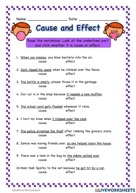 Cause And Effect Worksheets, Cause And Effect Activities, Kids Worksheet, Drawing Conclusions, Sight Word Practice, Story Elements, Context Clues, Word Practice, English Reading