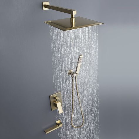 Bathroom Gold Fixtures, Gold Shower Head, Gold Shower Faucet, Gold Shower Fixtures, Annex Ideas, Bathroom Gold, Overhead Shower Head, Plating Techniques, Gold Shower