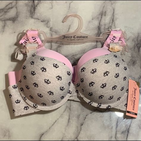 New With Tags Msrp $48 Juicy Couture 2pk Sexy Push Up Bra Set Gray With Juicy Crown Logo Light Purplish-Pink, Black “Juicy” Print On Straps Adjustable Straps 2 Hook Closure All Reasonable Offers Welcome Smoke Free Household Ships Day Of Or Day After Purchase