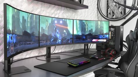 HP just launched a killer curved 1440p 240Hz gaming monitor  Digital Trends Curved Computer Monitor, Curved Pc Monitor, Curved Monitor Gaming Setup, Double Curved Monitor Setup, Pc Setup 3 Monitor, Dual Curved Monitor Setup, 3 Monitor Gaming Setup, Multi Screen Computer Setup, Curved Monitor Setup