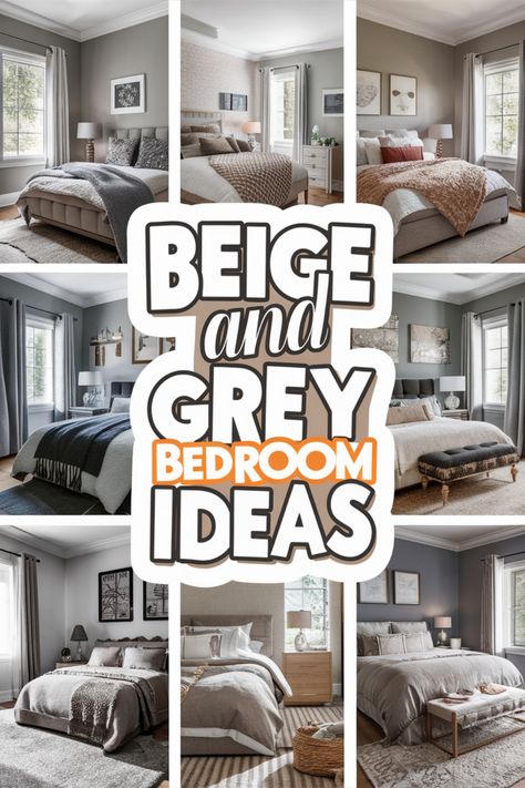 Discover elegant and soothing beige and grey bedroom ideas inspiration to create a cozy retreat in your home. From modern to farmhouse styles, explore a variety of grey beige room ideas to suit your taste. Whether you're looking for a pop of color or a minimalist design, these grey and beige bedroom decor ideas will inspire your next room makeover. Enhance your space with accent colors like white, black, or even blue for a touch of sophistication. Master Bedrooms Soothing, Bedrooms With Dark Gray Headboards, Bedroom With Grey Wood Furniture, Simple Beige Bedroom Ideas, Sheets For Grey Headboard, Gray And Tan Bedding Ideas, White Grey Tan Bedroom, Cream White And Grey Bedroom, Wall Color For Gray Bedroom Furniture