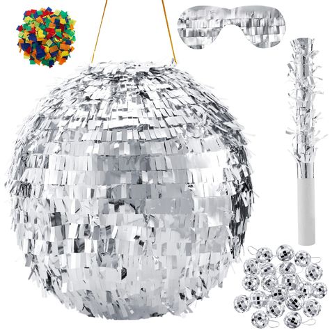 PRICES MAY VARY. Disco Party Decorations Set: the package comes with 1disco ball pinata, 1 pinata bat, 1 silver blindfold, 1 bag of confetti paper, and 20 small disco mirror balls, a rich and complete set that can easily meet your party decoration and game needs Funny Party Game Prop: this disco party pinata is an interesting game prop to add a lot of fun for the party; First, you can require the player to put on the blindfold, then hit the pinata with a stick according to the instruction from o Disco Ball Pinata, Disco Themed Birthday, 1 Pinata, Silver Disco Ball, Taylor Swift Birthday Party Ideas, Funny Party Games, Disco Birthday Party, Disco Party Decorations, Disco Theme