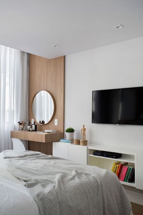 Minimalist Bedroom, Bedroom Television, Bedroom Tv Wall, Tv In Bedroom, Bedroom Bed Design, Bedroom Furniture Design, Room Design Bedroom, Home Room Design, Cheap Home Decor