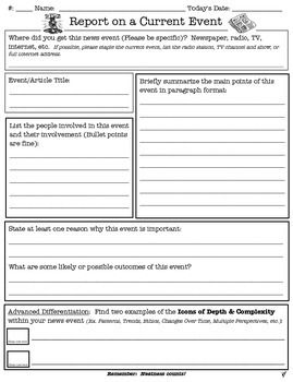 Simple Current Event Worksheet With Icons of Depth & Complexity Middle School Reading, Middle School Reading Classroom, Current Events Worksheet, 6th Grade Social Studies, 5th Grade Social Studies, Social Studies Worksheets, Social Studies Middle School, Social Studies Elementary, Social Studies Classroom