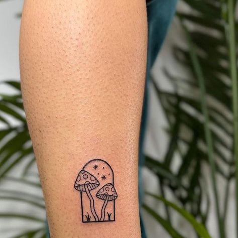 Mushroom Peace Sign Tattoo, Fly Agaric Tattoo, Cute Tiny Mushroom Tattoo, Mushroom Dude Tattoo, Small Matching Mushroom Tattoos, Simple Hippy Tattoos, Mushroom Linework Tattoo, Small Tattoo Ideas Minimalist, Mushroom Simple Tattoo