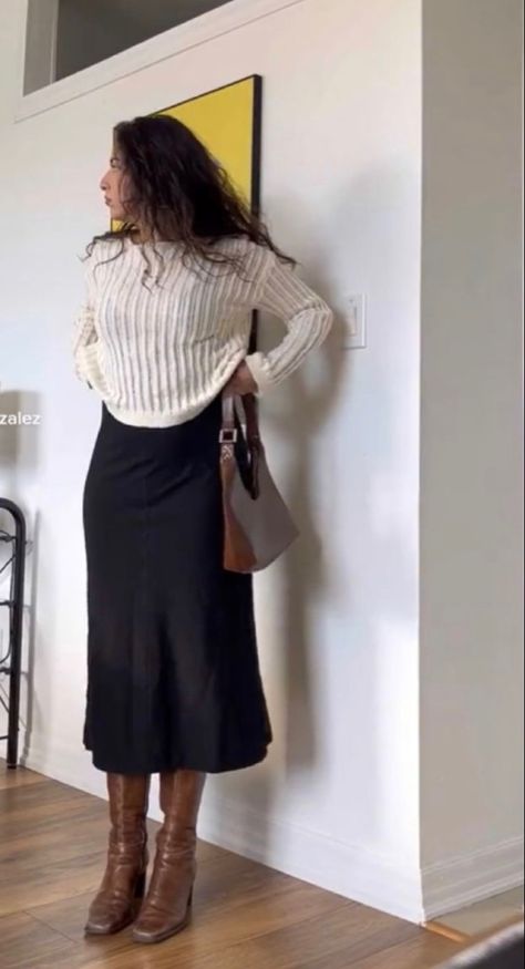 Dresses As Skirts Outfits, Long Skirt Outfit For Fall, Brown Suede Purse Outfit, Business Casual Outfits Florida, Long Skirt Knee High Boots, Winter Modest Skirt Outfits, Long Brown Skirt Outfit Fall, Speakeasy Bar Outfit, Fall Outfits Midi Skirt