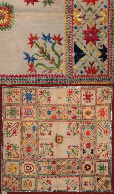 Antique Indian Silk Embroidery. 1800 - 1900 A.D Rajasthani Embroidery Motifs, Phulkari Embroidery Motifs Traditional, Phulkari Design, Kashmiri Embroidery, Phulkari Embroidery, Boro Stitching, Phulkari Dupatta, Kutch Work, Print Design Art