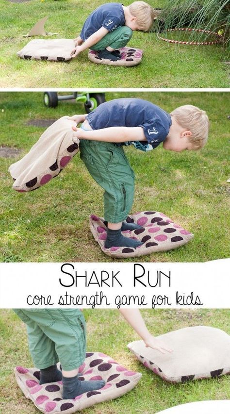Shark Run Core Strength Game for Kids Kaba Motor Becerileri, Aktiviti Prasekolah, Permainan Kerjasama Tim, Kartu Valentine, Game Kids, Gross Motor Activities, Movement Activities, Aktivitas Montessori, Kids Game