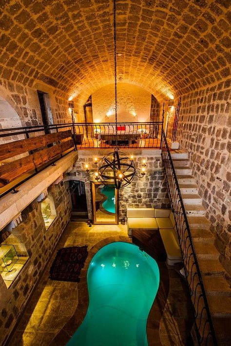 10 Dreamy Cave Hotels in Cappadocia - Get the Best Balloon Pics Mariana, Cappadocia Cave Hotel, Cave Hotel Cappadocia, Pool Cave, Hotel Indoor Pool, Magical Cave, Hotel Lifestyle, Cave Pool, Luxury Hot Tubs