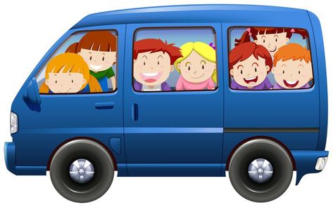 Children having carpool in blue van Van Clipart, Van Cartoon, Vans For Kids, Cartoon School Bus, School Van, Bus Cartoon, Cartoon Silhouette, Cartoons Hd, Cute Vans