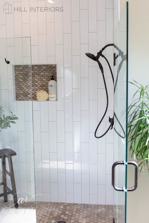 Mixed Subway Tile Bathroom, Vertical Subway Tile Patterns, Vertical And Horizontal Subway Tile, Bathroom With Vertical Subway Tile, Vertical Large Subway Tile Bathroom, White 4x16 Subway Tile Bathroom, Subway Tile Vertical Offset, Vertical Brick Lay Subway Tile, Bathroom White Vertical Tiles