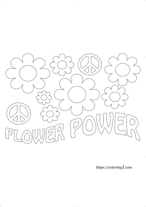 Flower Power Coloring Pages - 2 Free Coloring Sheets (2021) Hippies, Flower Power Coloring Pages, Groovy Coloring Pages Free Printable, Groovy Printables, Groovy Coloring Pages, Flower Power Party, Half Butterfly, Flower Coloring Sheets, Hippie Birthday Party