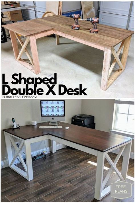 Projek Kayu, Desk Plans, Hemma Diy, Diy Office, L Shaped Desk, Craft Room Office, Free Plans, Diy Desk, Diy Furniture Projects