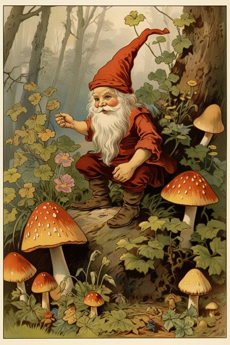 8 Funny Gnomes Clipart! - The Graphics Fairy Gnomes And Fairies, Vintage Gnome Illustration, Gnome Garden Drawing, Gnomes Illustration, Gnomes Art, Gnome Illustration, Gnomes Book, Gnome Painting, Fairy Tales Artwork