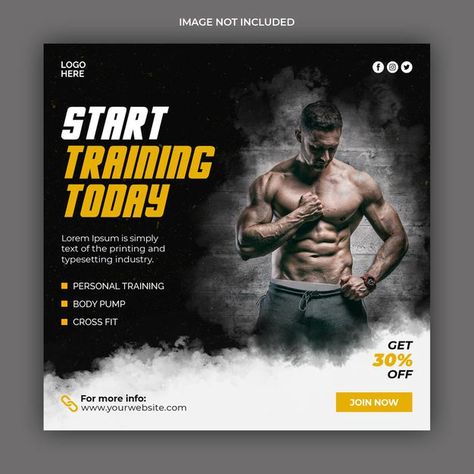 Gym fitness social media post banner tem... | Premium Psd #Freepik #psd #poster Gym Poster Design Banner Template, Gym Social Media Post Ideas, Gym Social Media Post Design, Fitness Banner Design, Fitness Social Media Design, Gym Post Ideas, Gym Poster Design Creative, Gym Posts Instagram, Gym Banner Design