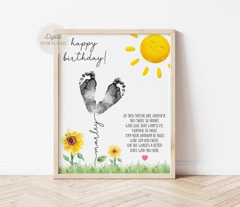 First Grandparents Day Gift, Footprint Art For Grandparents, Footprint Crafts For Grandparents, Footprint Printable, First Day Of Daycare, Handprint Ideas, Grandparents Card, Grandma Cards, Handprint Gifts