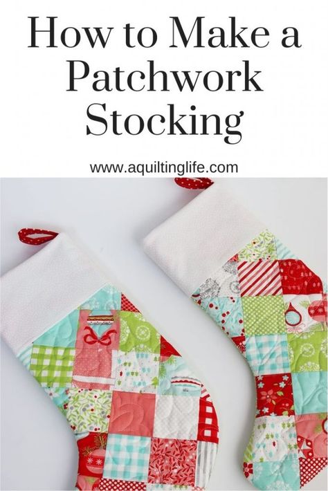 Patchwork, Natal, Diy Quilted Christmas Stocking, Christmas Stocking Pattern Free, Stocking Pattern Free, Christmas Stocking Tutorial, Christmas Stockings Sewing, Stocking Template, Stocking Tutorial