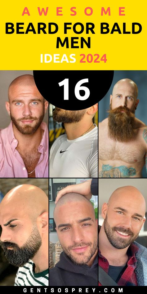 Explore the latest 2024 beard trends for bald men. From the classic full beard to the polished professional and majestic mane, our guide covers 16 dynamic styles. Perfect for every bald man wanting to enhance his look with beard styles that blend sophistication, creativity, and confidence. Get styling tips and inspiration for your next bold look. Bald And Mustache, Grey Beard Bald Head, Beard And Bald Head, Shaved Head Bearded Men, Bald Men With Beards Style Mens Fashion, Bald Men Facial Hair Styles, Beard With Bald Head, Bold Man With Beard, Bald With A Beard