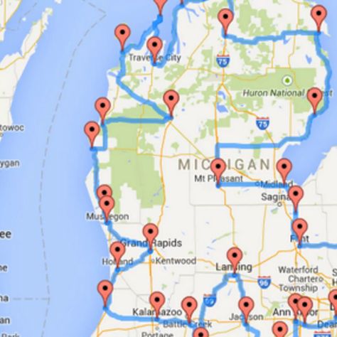 Michigan Road Trip Itinerary, Michigan Activities, Camping Goals, Michigan Travel Destinations, Genealogy Map, Travel Michigan, 1 Day Trip, Rv Trips, Michigan Adventures