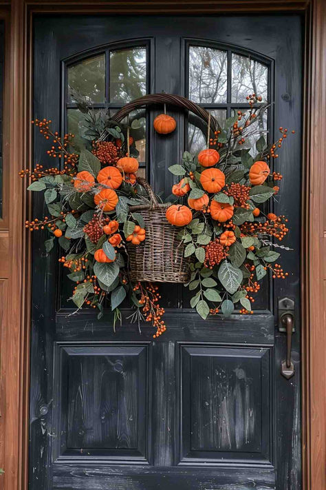 49 Easy DIY Fall Wreath Ideas for Quick Projects Fall Wreaths For Front Door For Sale, Making A Fall Wreath Diy, Fall Window Wreaths, Diy Autumn Wreath For Front Door, Front Door Fall Wreaths, Fall Door Entry Decor, Fall Basket Wreaths For Front Door, Diy Fall Wreath For Front Door Dollar Tree, Fall Wreaths To Make