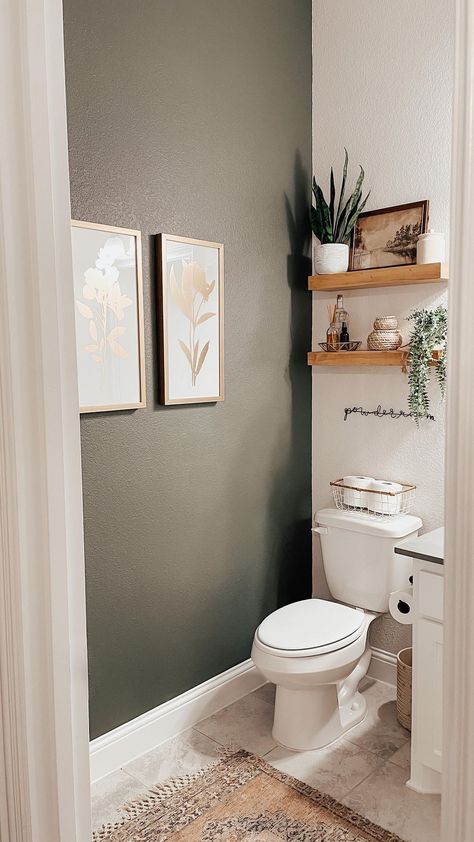 Gold And Green Bathroom, Over Toilet Storage Ideas, Bathroom Facelift, Reno House, Half Bath Decor, Small Half Bathroom, Small Half Bath, Bilik Air, Toilette Design