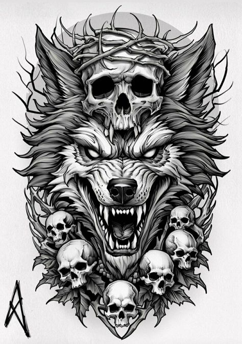 Werewolf Tattoo Design, Viking Skull Art, Werewolf Tattoo, Demon Tattoo, Japan Tattoo Design, Norse Tattoo, Neck Tattoo For Guys, Wolf Tattoo Design, Table Manners