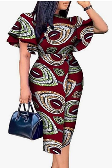 African Women Clothing Print Dresses Flare Sleeve Dashiki Dresses Ankara Fashion African Midi Dress, Materials Gown Style, Casual Gowns, Dashiki Fashion, Nigerian Dress, African Party Dresses, Dashiki Dress, Corporate Dress, African Print Dress Ankara