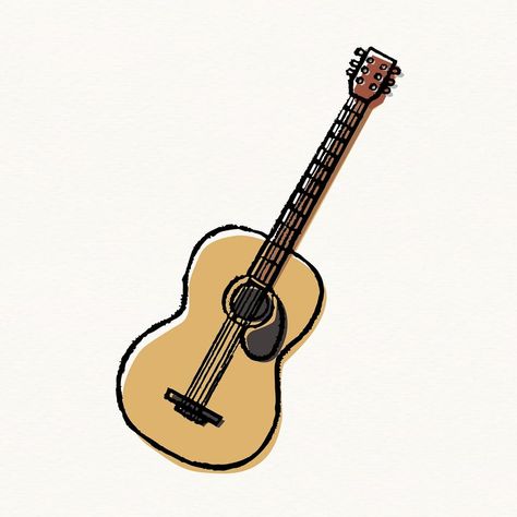 Guitar Illustration Drawing, Guitar Art Drawing, Guitar Draw, Guitar Doodle, Spotify Canvas, Acoustic Guitar Art, Guitar Icon, Guitar Sketch, Guitar Clipart
