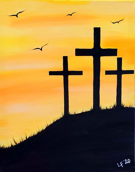 Christian Silhouette Art, Cross Sunset Painting, Sunset With Cross Painting, Easy Sillouhette Paintings, Cross Paintings On Canvas Acrylics, Easy Cross Paintings On Canvas, Easy Cross Painting, Biblical Paintings Easy, Easy Jesus Painting Canvas Art