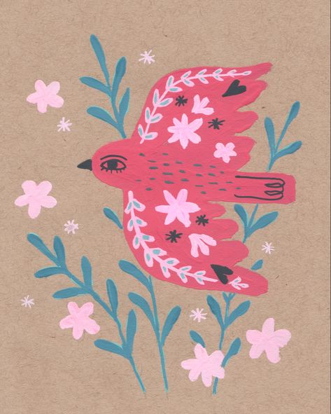 Scandinavian Bird Illustration, Folk Illustration Scandinavian, Folk Bird Art, Tissue Painting, Scandinavian Bird, Folk Art Designs, Folk Illustration, Modern Folk Art, Art Populaire