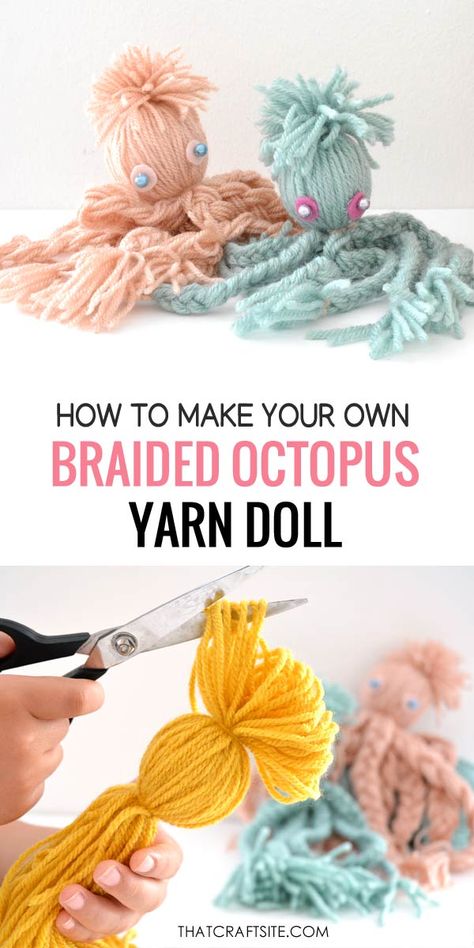 Amigurumi Patterns, Diy Yarn Art, Yarn Octopus, Things To Make With Yarn, Diy Yarn Dolls, Yarn Art Projects, Braided Yarn, Octopus Crafts, Yarn Animals