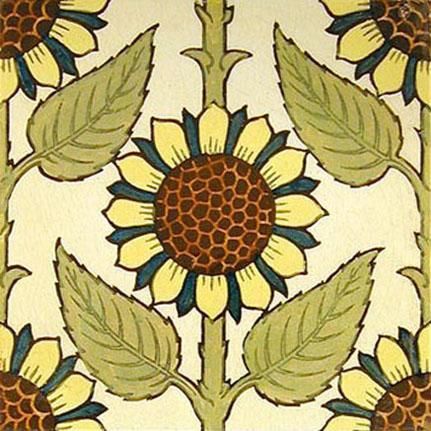 Sunflower Arts And Crafts, Sunflower Tile, Tiles Fireplace, Sunflower Mosaic, Tiles Art, Fireplace Kitchen, Baking Art, Art Nouveau Tiles, Printed Tile