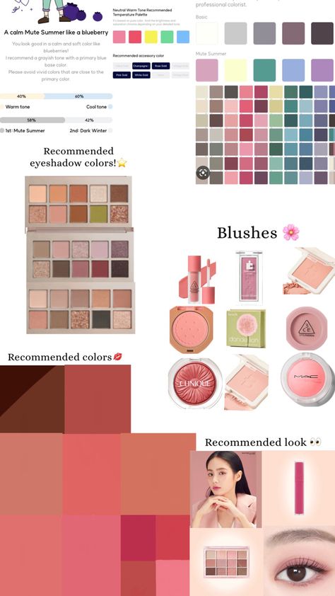 Skin undertone cool summer makeup Croquis, Summer Light Cool Makeup, Summer Mute Color Palettes Outfit, Light Summer Pallete, Summer Mute Cool Tone Makeup, Mute Summer Makeup Looks, Summer Mute Hair Color, Summer Muted Color Palette, Summer Mute Makeup Korean