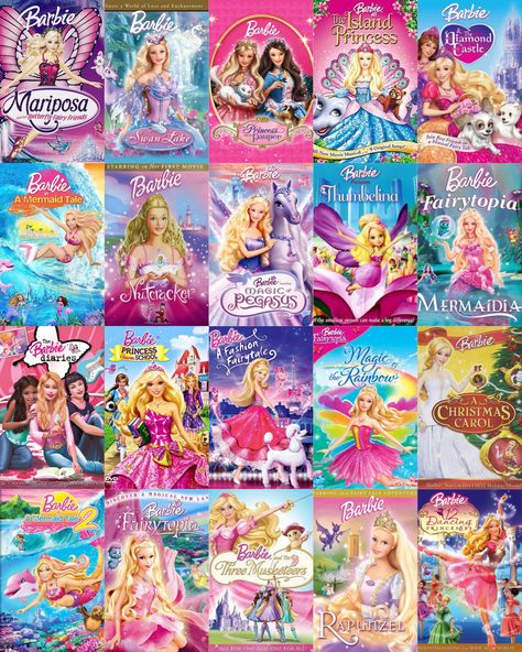 2000s Barbie Movies, Barbie Movies List, Peppa Pig Christmas, 2000s Barbie, Old Barbie Dolls, Disney Cartoon Movies, Old Cartoon Shows, Mermaid Movies, Movie Crafts