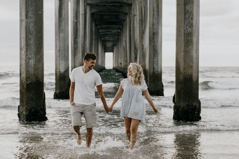 Scripps Pier Pier Family Photoshoot, Scripps Pier Photoshoot, Under Pier Photoshoot, Beach Pier Photoshoot, Pier Photoshoot Ideas, Pier Proposal, Pier Ideas, Pier Photoshoot, Beach Photoshoot Couple