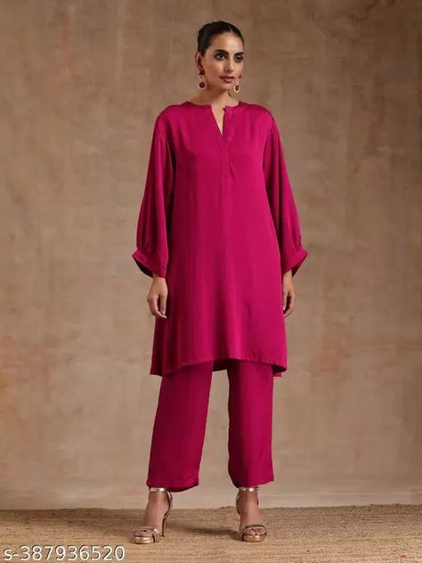 INSANEFUL Women Pink Regular Kurati with Trousers Collar Kurti Design, Collar Kurti, Pakistani Style, Rayon Top, Attire Women, Collar Neck, Pant Style, Co Ord Set, Pants Pattern