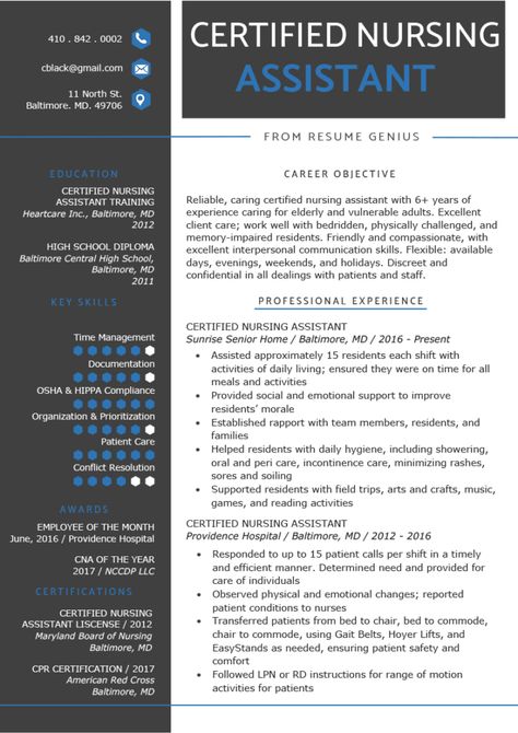 Certified Nursing Assistant (CNA) Resume Sample & Writing Guide | RG Cna Study Guide, Resume Skills List, Cna Jobs, Time Management Work, Cna School, Medical Assistant Resume, Medical Assistant Student, Certified Medical Assistant, Nursing School Motivation