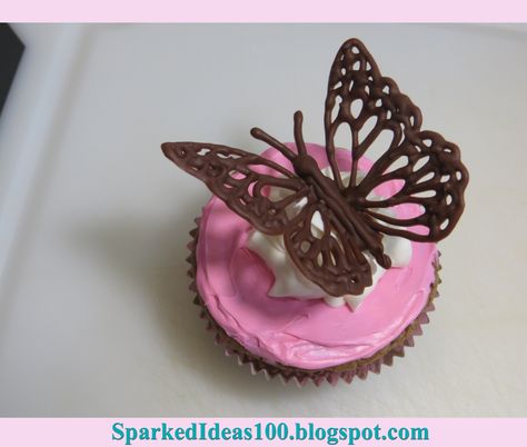 A pretty butterfly chocolate topper for cupcakes or a cake. The steps are on my blog but I haven't figured out a perfect technique yet. #chocolate #cake decorating #cake decorations #cake toppers #cupcakes #cupcakes #cupcake decorating Stiff Buttercream Frosting Recipe, Butterfly Chocolate, Chocolate Butterfly, Chocolate Template, Chocolate Cake Toppers, Chocolate Toppers, Chocolate Butterflies, Salted Caramel Chocolate Cake, Butterfly Cupcake Toppers