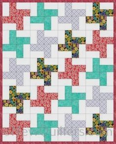 Untitled Strip Quilting Patterns Easy, Mosaic Quilts Tutorial, Easy Free Quilt Patterns For Beginners, Far Quarter Quilt Patterns, Free Scrappy Quilt Patterns, Three Yard Quilts Free Pattern, Quilt Color Ideas, 3 Fabric Quilt Pattern, Windmill Quilt Block