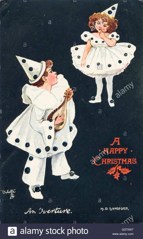 'An overture': a boy and girl in pierrot costume take a fancy to one  another. Date: early 20th century. ' Pierrot Costume, Vintage Clowns, Mini Printables, Pierrot Clown, Image Halloween, Vintage Halloween Costume, Cute Clown, Vintage Clown, Image Chat