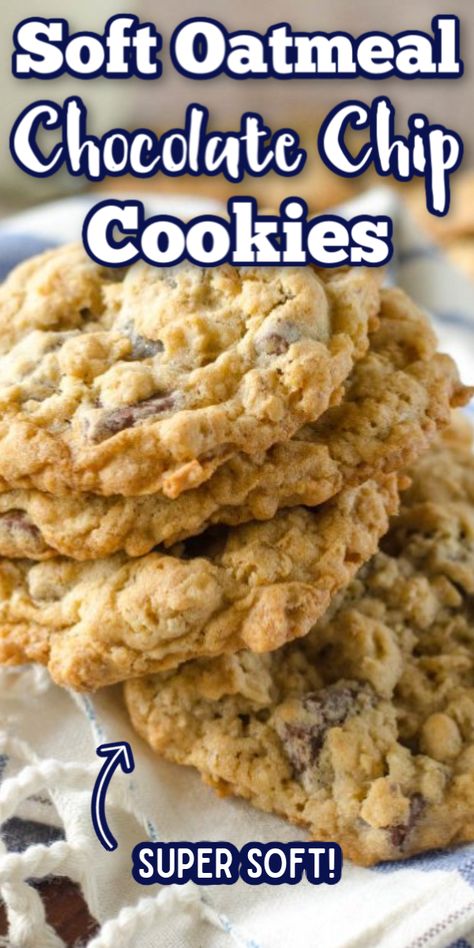 These easy, chewy Oatmeal Chocolate Chip Cookies are the best! These soft cookies are even better than the Pioneer Woman recipe! You could even take them up a notch with walnuts or peanut butter! #gogogogourmet #oatmealchocolatechipcookies #easycookierecipes #easydessertrecipes via @gogogogourmet Essen, Soft Oatmeal Chocolate Chip Cookies, Best Oatmeal Chocolate Chip Cookies, Chewy Oatmeal Chocolate Chip Cookies, Oatmeal Chocolate Chip Cookie Recipe, Homemade Oatmeal, Oatmeal Chocolate Chip, Choc Chip Cookies, Oatmeal Chocolate