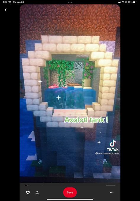 Terrarium, Minecraft Axolotl Tank, Axolotl Tank Minecraft, Bookshelf Minecraft, Axolotl Tank, Minecraft House Designs, Minecraft House, Minecraft Houses, House Designs