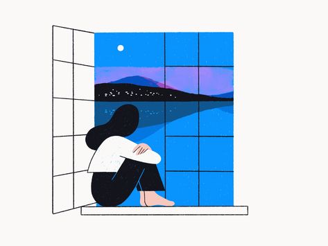 5 reasons why creatives need alone time to thrive | Dribbble Design Blog Time Illustration, Dribbble Design, Window Illustration, Frame By Frame Animation, Motion Graphics Design, Alone Time, Landscape Illustration, 2d Animation, Global Design