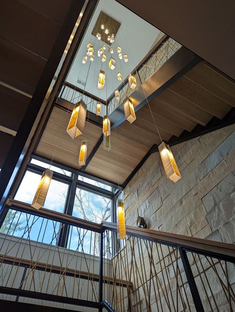 High Ceiling Entrance Chandelier, Long Chandelier High Ceilings Modern, Long Lighting Fixtures, Chandelier Long Staircase, Long Modern Chandelier, Large Entry Chandelier Entryway, Long Drop Chandelier, Statement Ceiling Lights, Chandelier For Corridor